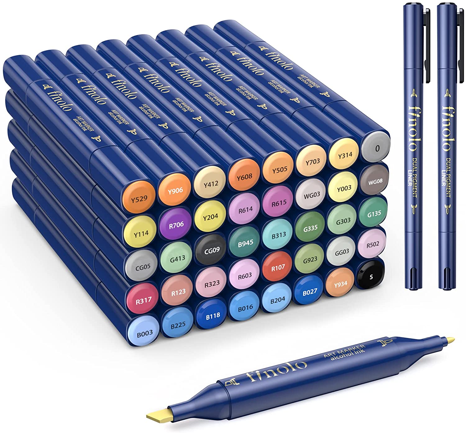 finenolo Dual Tip Art Markers, Alcohol Brush Markers Set for Artist, Adults Coloring, 39/59/79/119 Colors Blender fineliner pens, Chisel