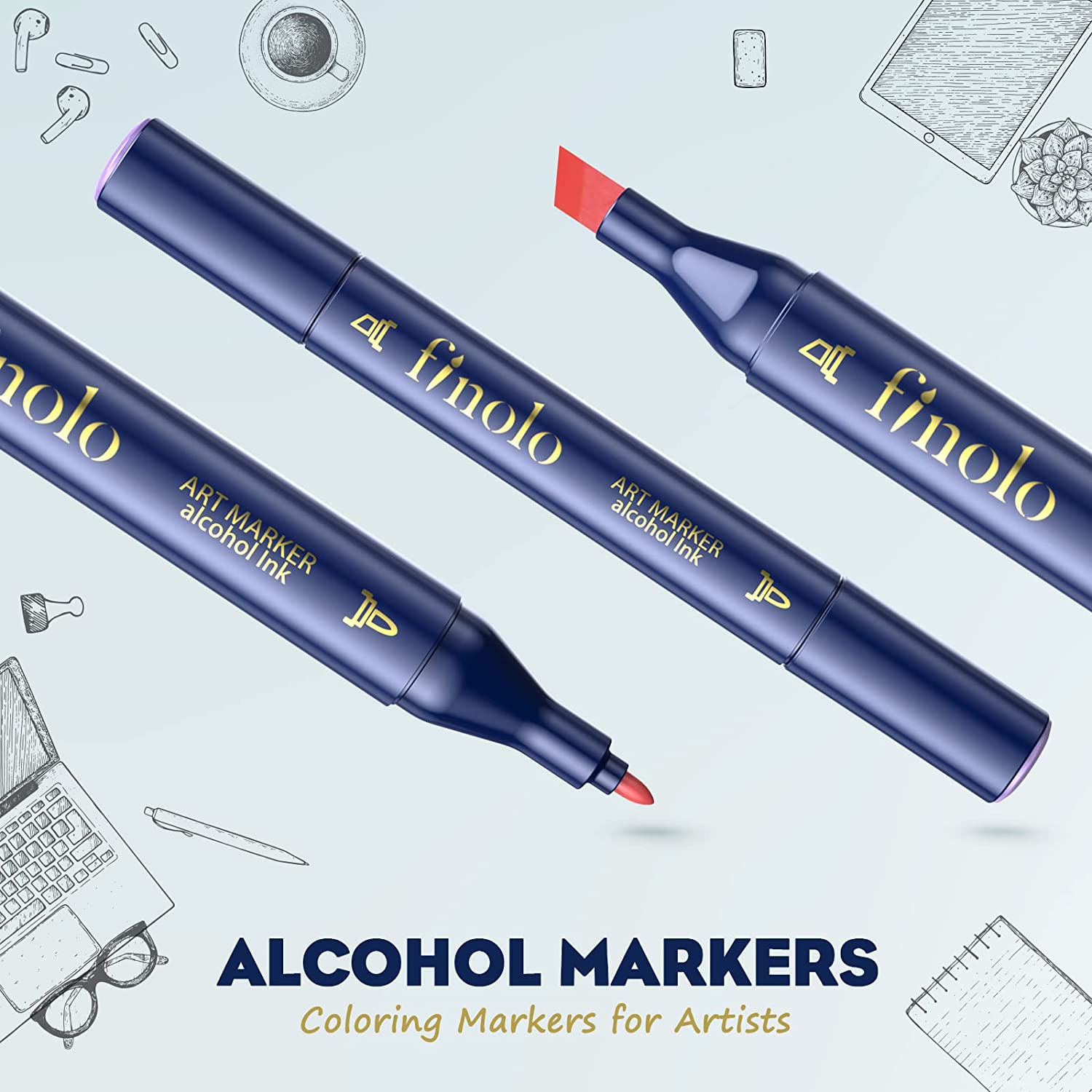 finenolo Dual Tip Art Markers, Alcohol Brush Markers Set for