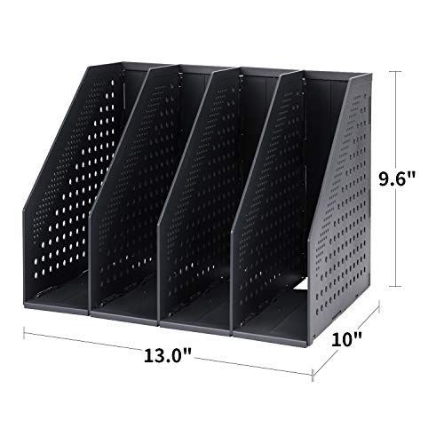 Collapsible Magazine Rack, 4 Vertical Compartments, Black