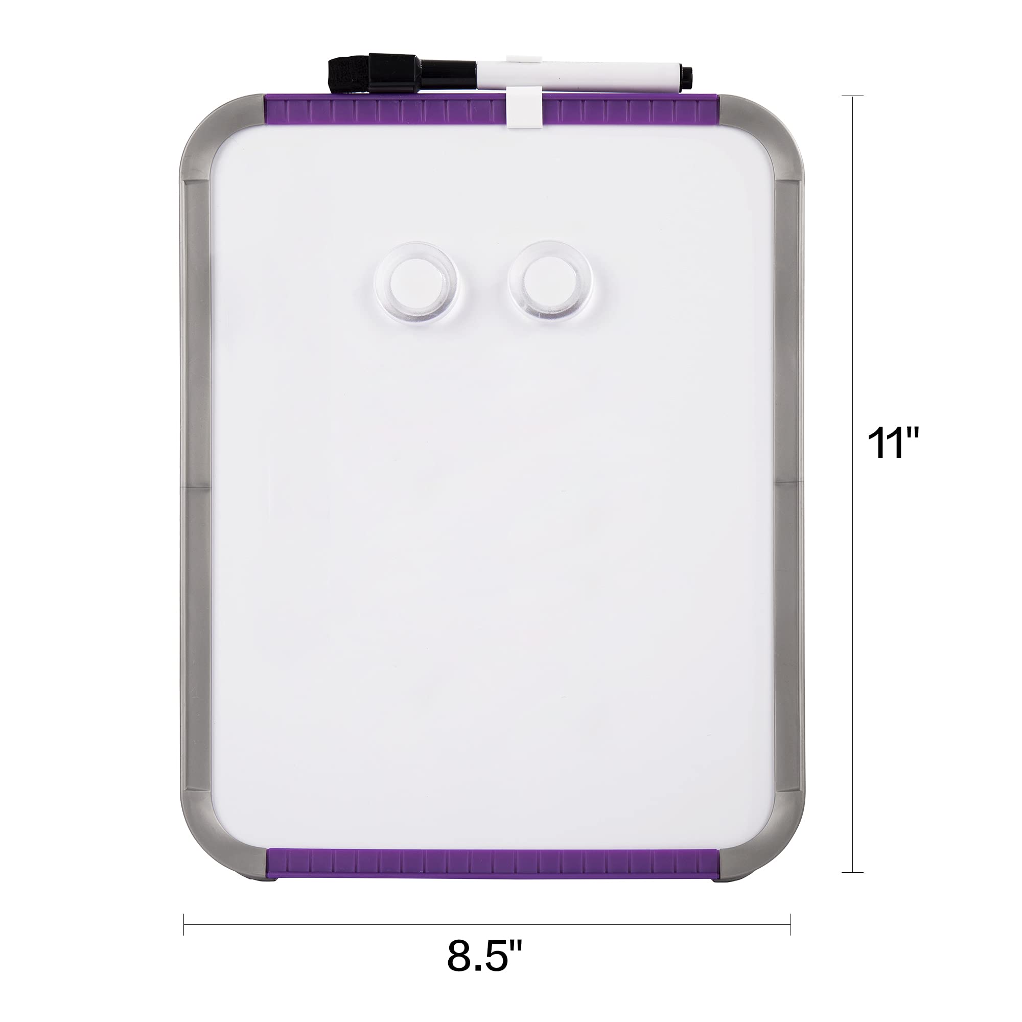 Small Magnetic Dry Erase Board, 8.5 x 11 Inches, Purple Frame