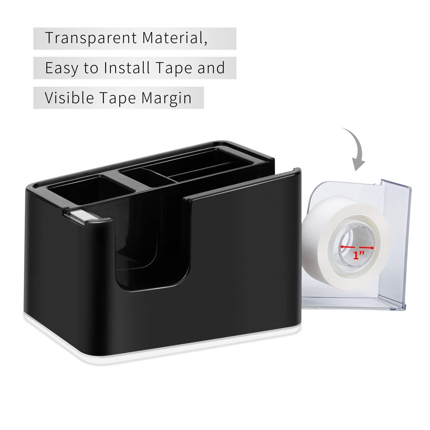 Desktop Tape Dispenser with Pen Holder 2-in-1, Black
