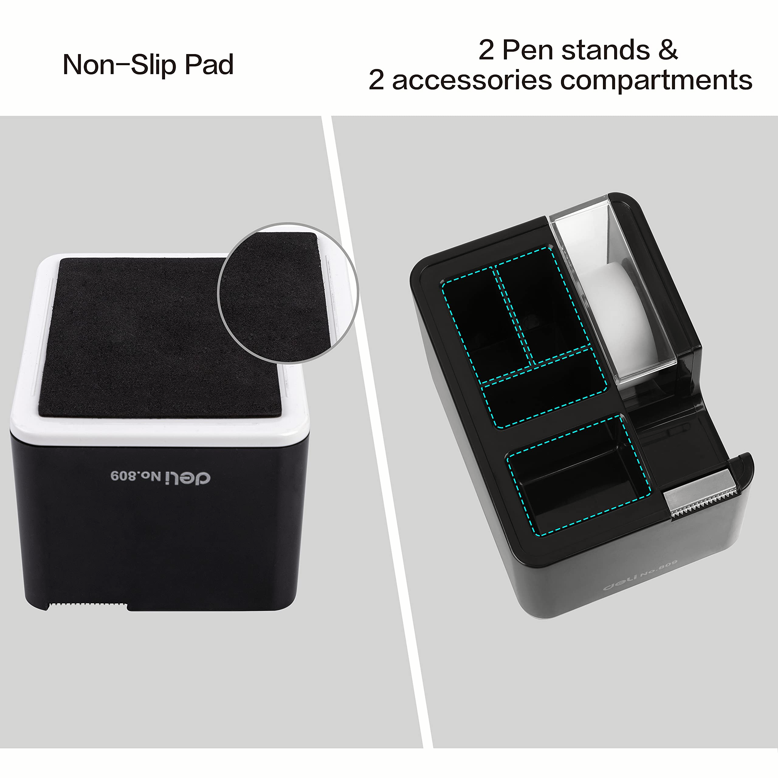 Desktop Tape Dispenser with Pen Holder 2-in-1, Black