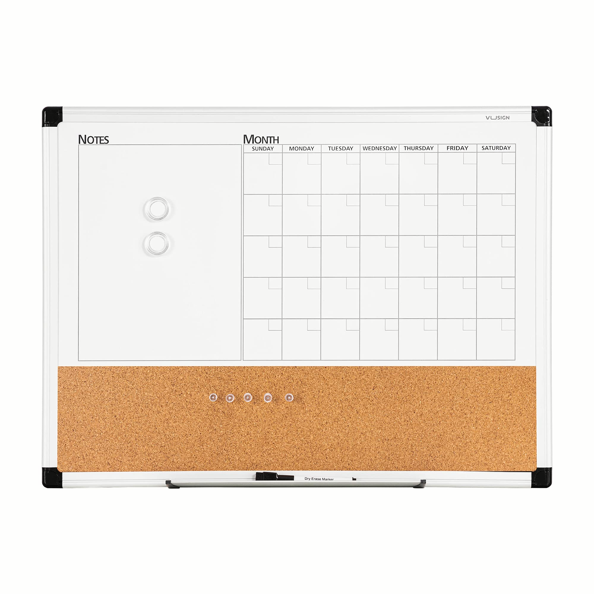 Monthly Calendar Whiteboard Cork Board Combo, 18" x 24"
