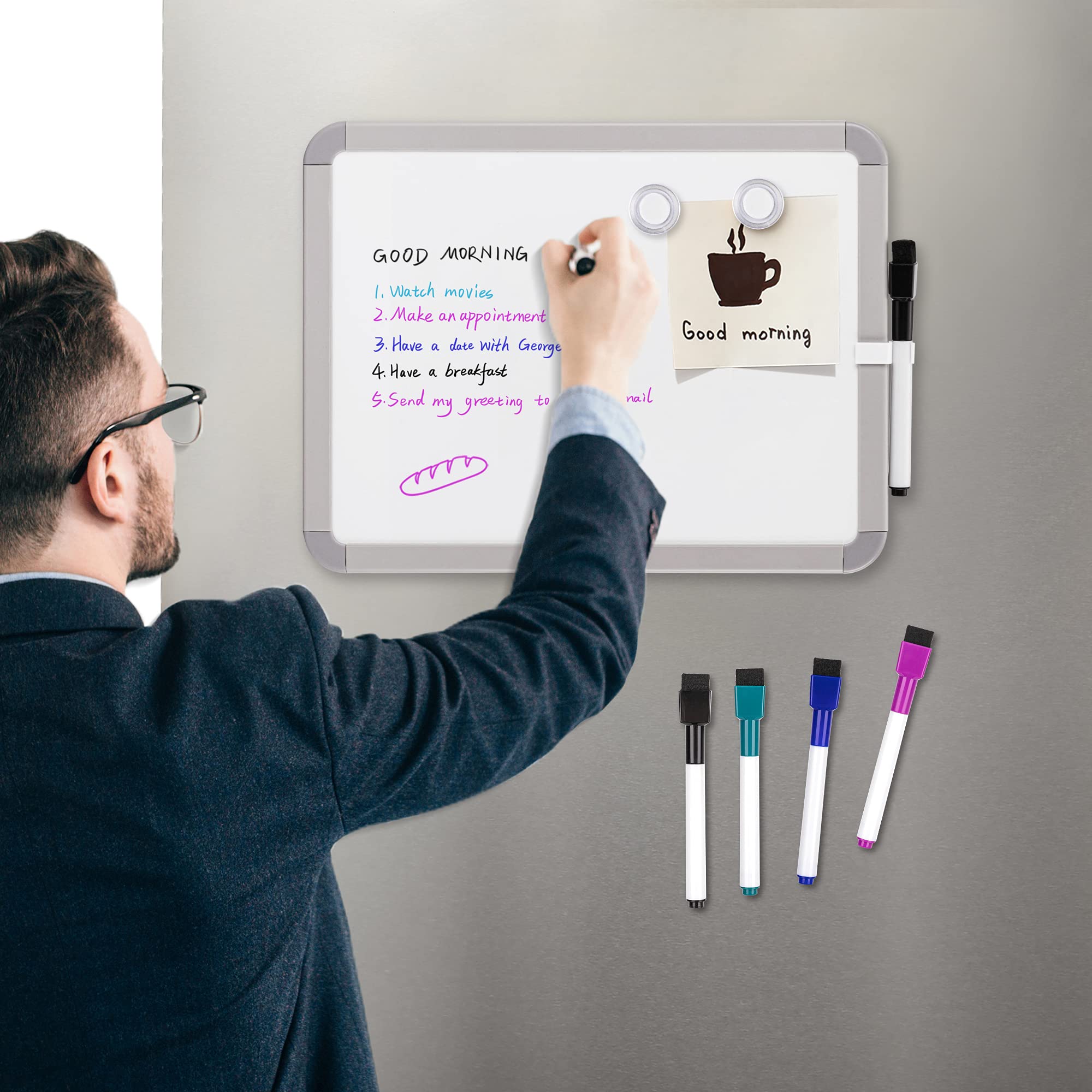 2-Pack Dry Erase Board 8.5 x 11 Inches Magnetic Small Dry Erase Whiteboard, 4 Magnets and 8 Markers
